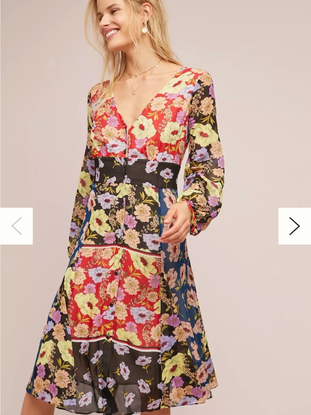Maeve Gardenia Anthropologie Multicolor Floral Patchwork Boho Midi Dress size 4